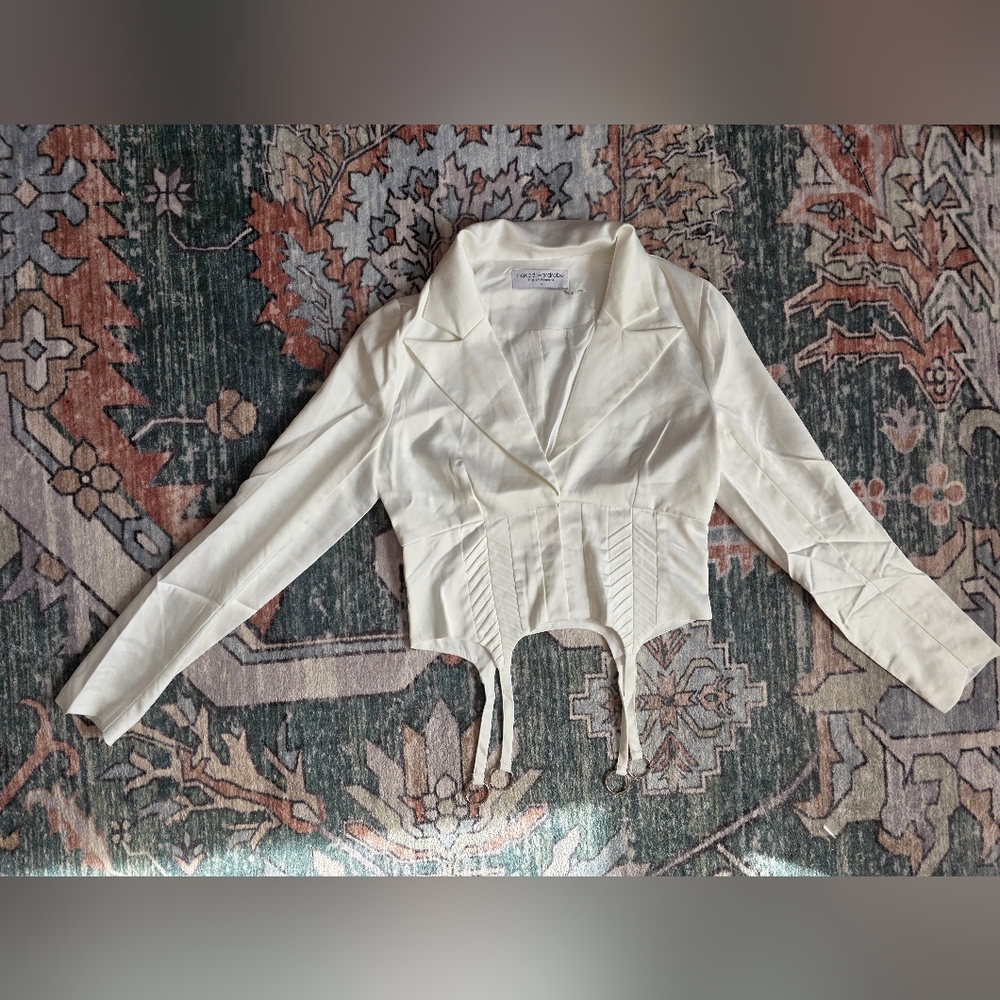 White Satin Long Sleeve Blazer Top